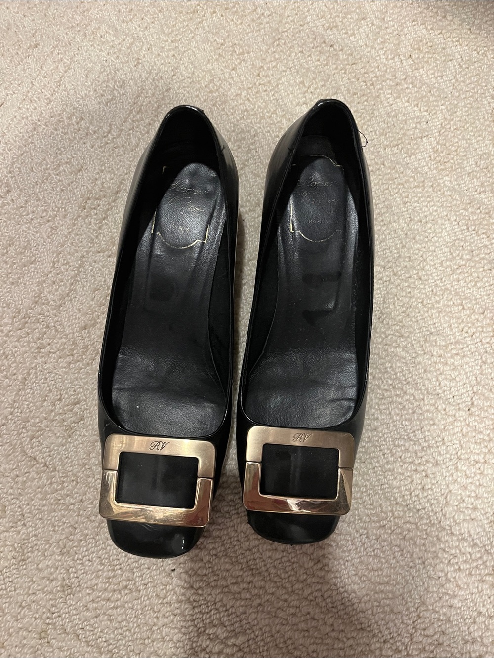Roger Vivier Women's Square-Toe Pumps with Gold Buckle